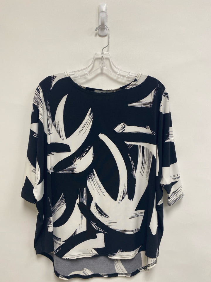 Sympli Size 10 Black/White Abstract Batwing Ladies Top