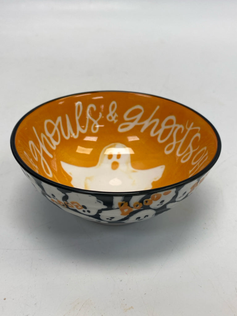Orange/White Black Ghost Ceramic Halloween
