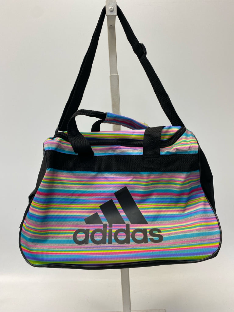 Adidas Black Multi Color Stripe Duffle Bag