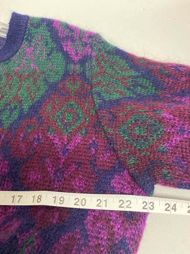 Size L Navy/Green Purple Floral Cardigan Mohair Ladies Sweater