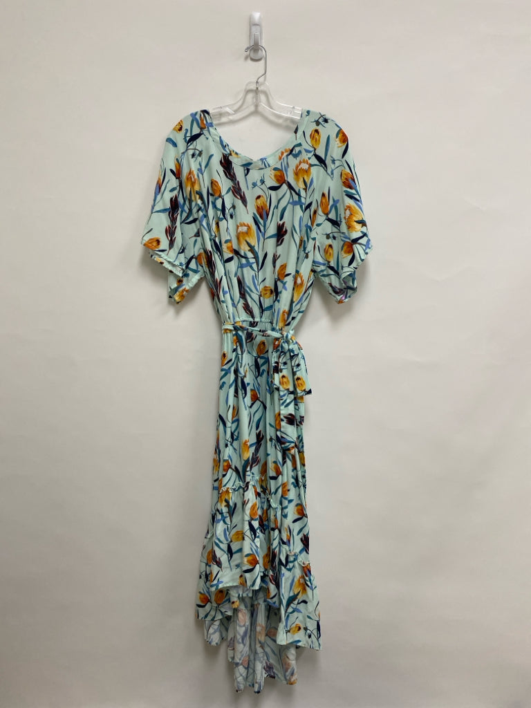 Ava Viv  SIZE  2X Aqua/Blue Orange/Navy Floral Maxi Plus Size Dress