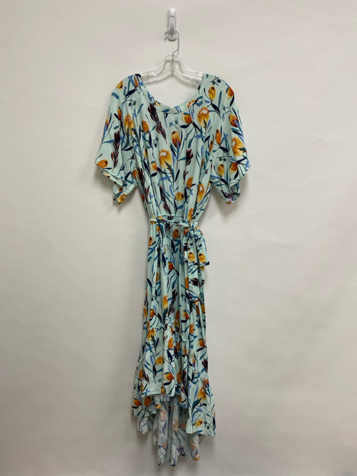 Ava Viv  SIZE  2X Aqua/Blue Orange/Navy Floral Maxi Plus Size Dress