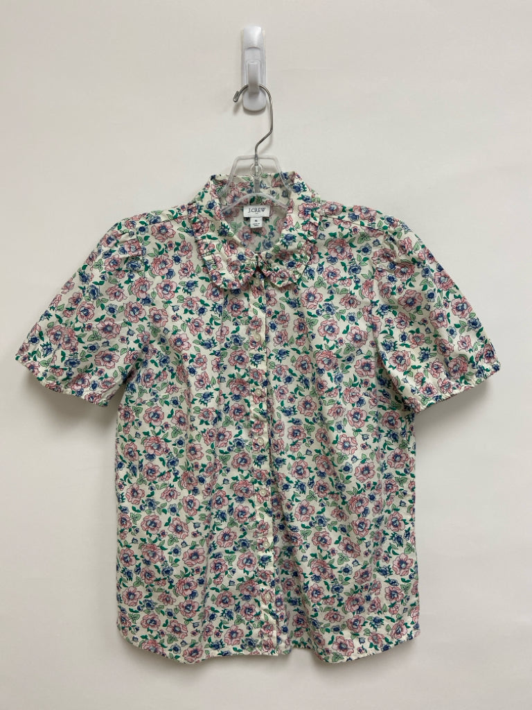 J Crew Size S Cream/Pink Blue/Green Flowers Puff Sleeve Ladies Top