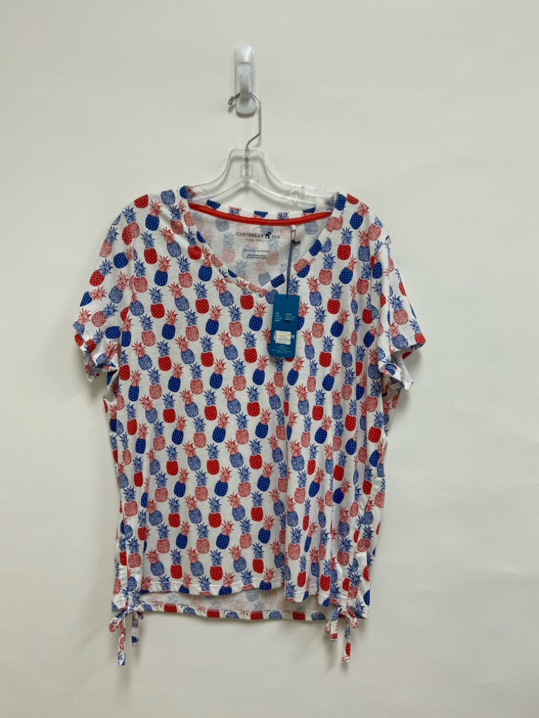 NWT Size L White Red/Blue Pineapples Ladies Top