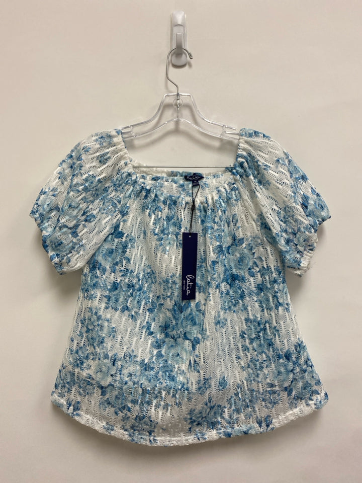 NWT Size M White/Blue Lace Puff Sleeve Ladies 2pc Shorts
