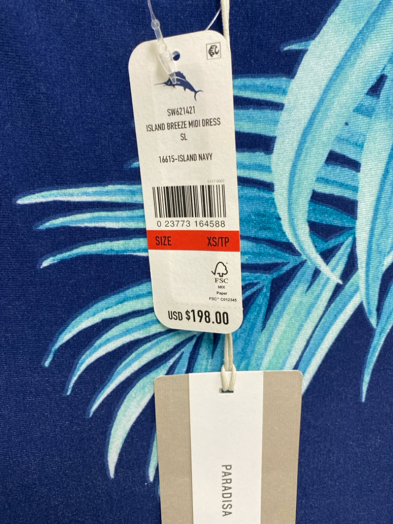 NWT Tommy Bahama Size XS Navy Aqua Leaves Maxi Ladies Dress