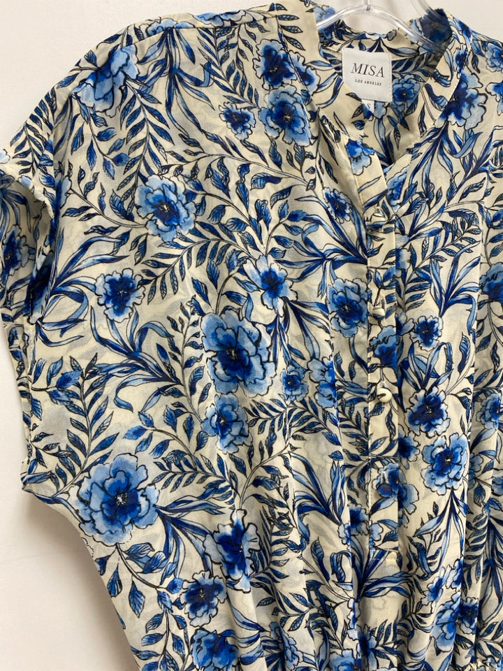 Misa Size S Cream Blue/Black Flowers Ladies Dress