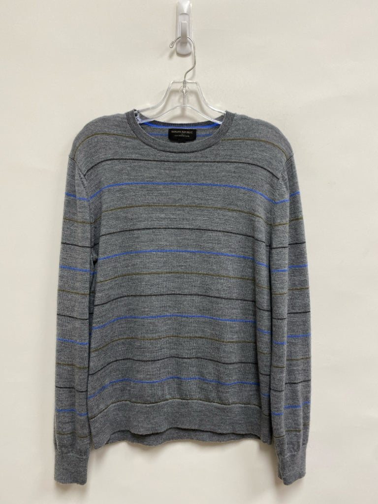 Banana Republic Size M Gray Blue/Green Striped Merino Men&