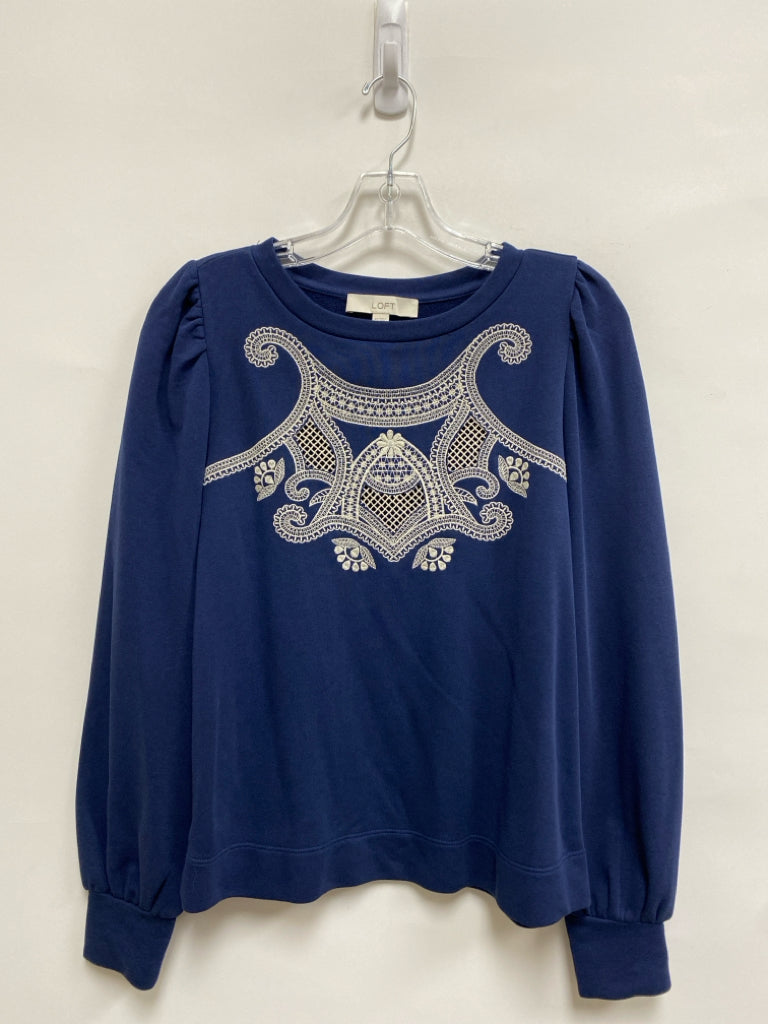 LOFT Size XS Navy Cream Embroidered Long Sleeve Ladies Top
