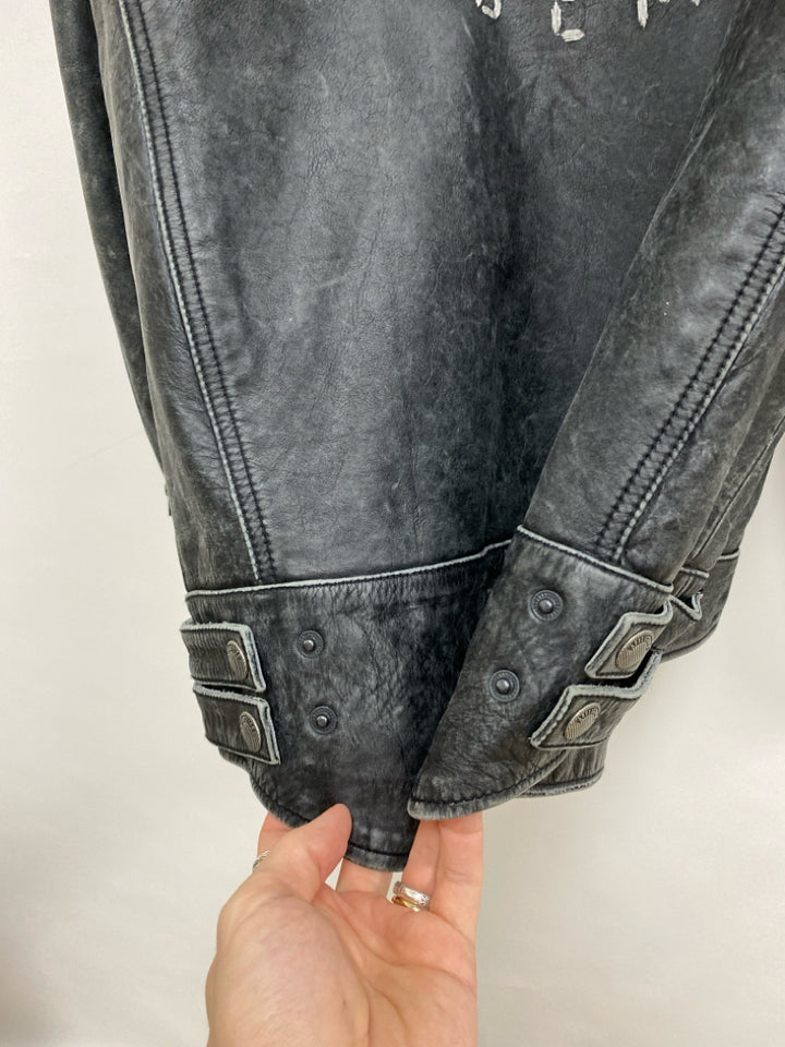Affliction Size 2X Charcoal/Cream Zip Down Leather Men&