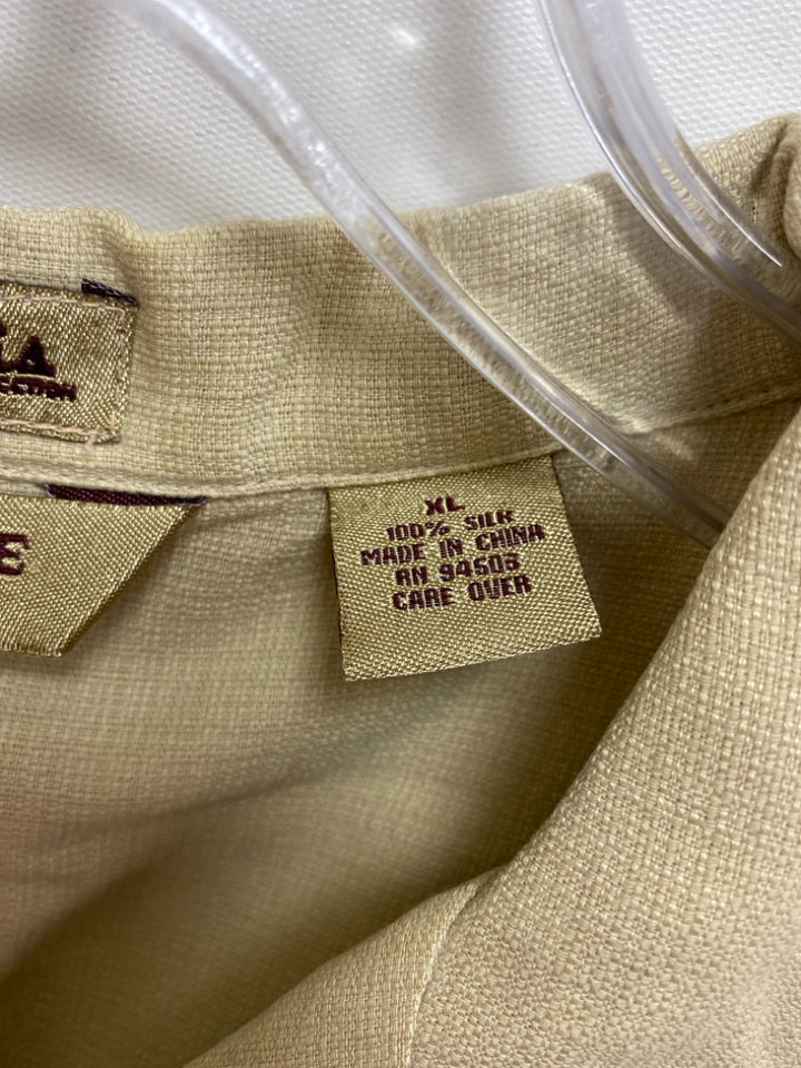 B C Ethics Size XL Tan Button Up Silk Men&