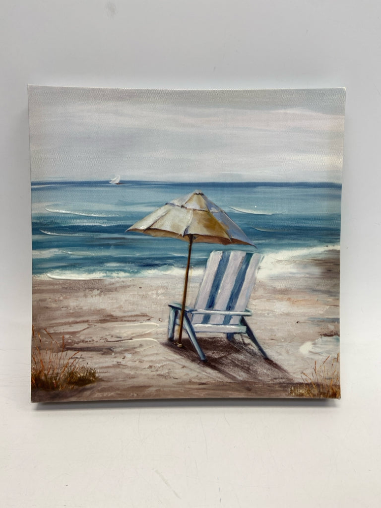 Blue/Cream Beach Scene Canvas Art