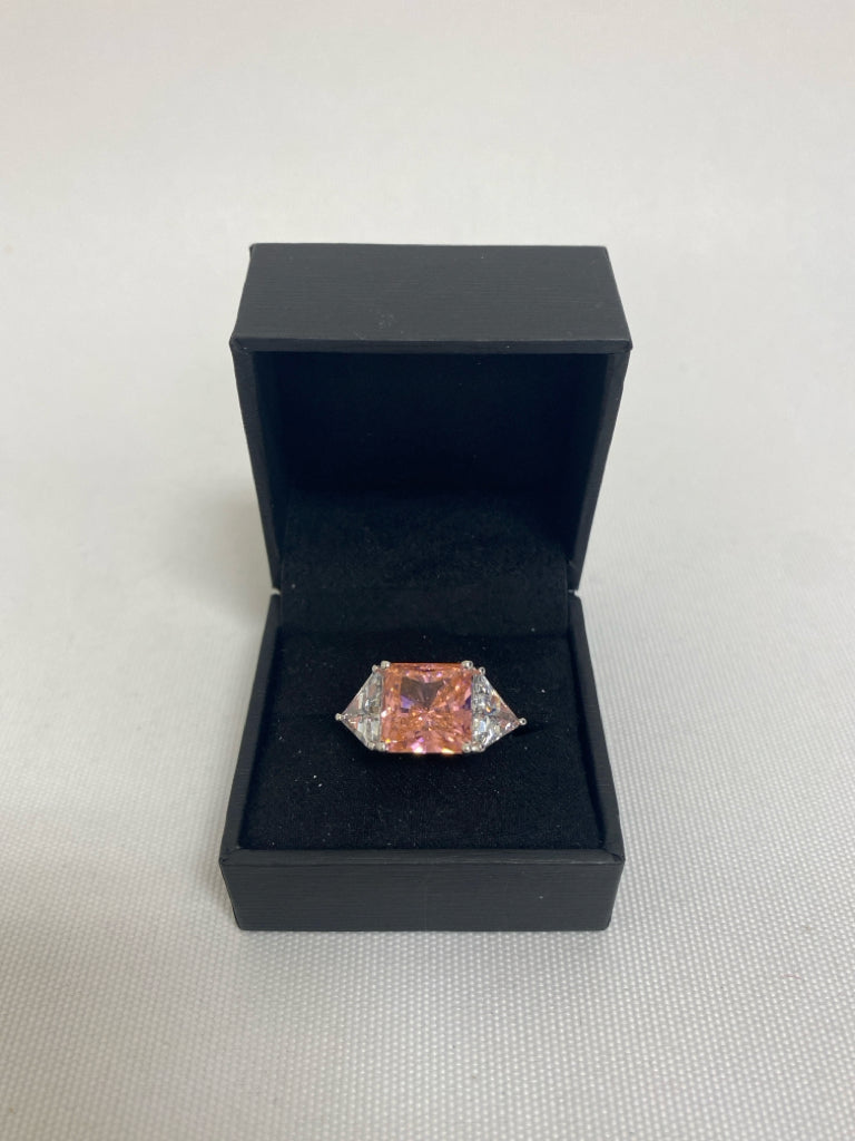 NEW/BOX Pink Silver Jeweled Ring