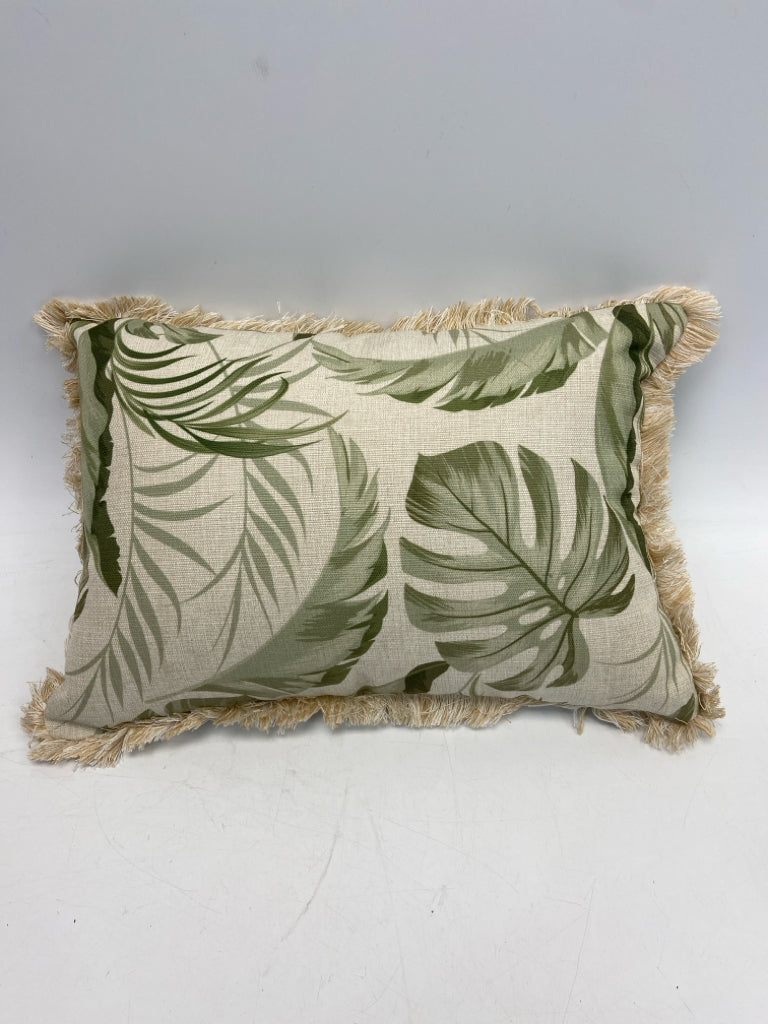 Green Cream Leaves Pillow