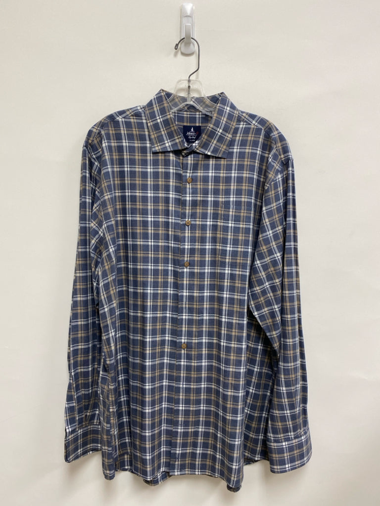 johnnie-o Size XL Dusty Blue Tan/White Plaid Men&