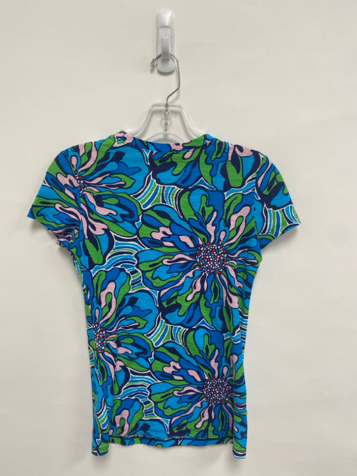 LILLY PULITZER Size S Turquoise Blue/Multi Flowers Ladies Top