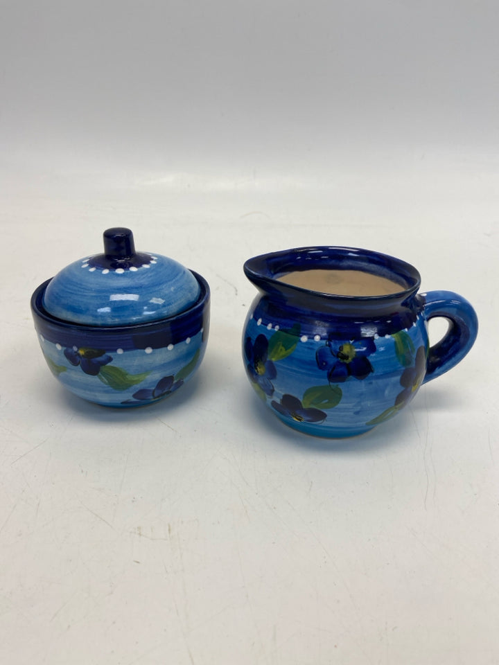 Blue Green Flowers Sugar/Creamer