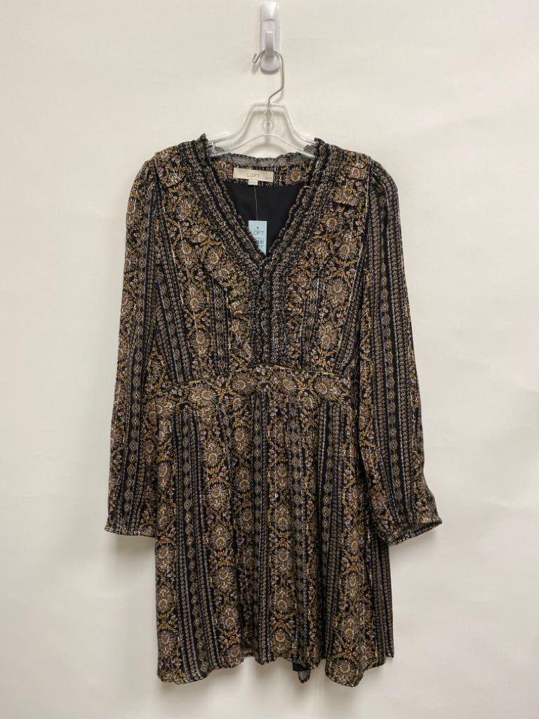 NWT LOFT Size 12P Black/Multi Assorted Print Long Sleeve Petite Dress