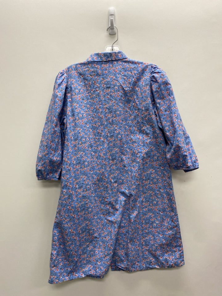 Size L Blue Coral/White Flowers Button Up Ladies Dress