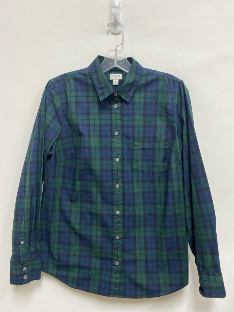 J Crew Size M Navy Green Plaid Ladies Top