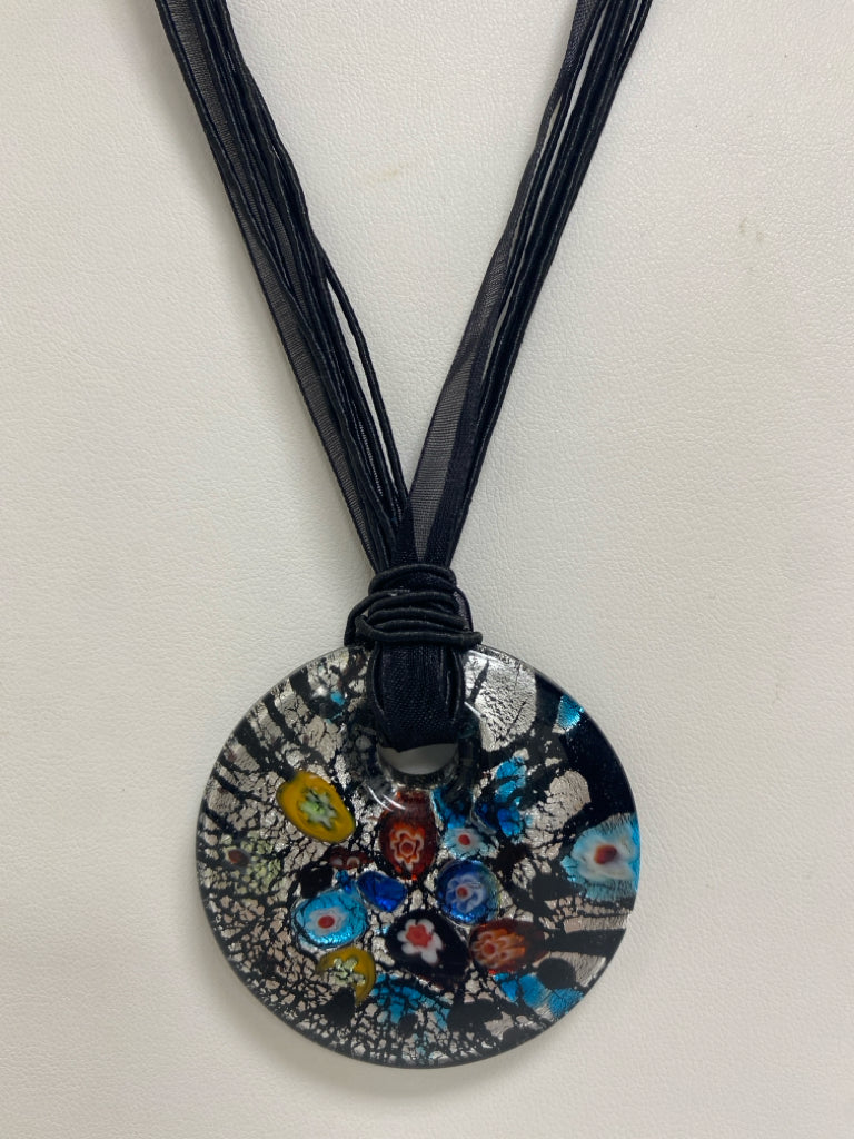 Black/Silver Multi Color Flowers Necklace