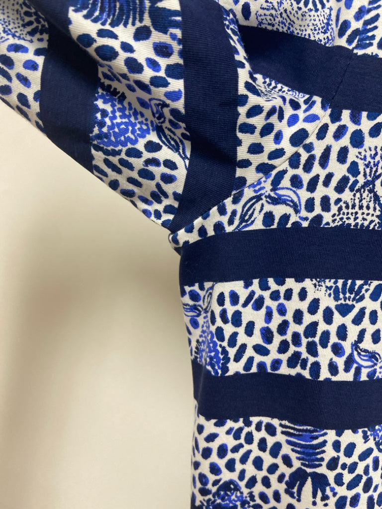 LILLY PULITZER Size L Navy/Blue White Shells Puff Sleeve Ladies Dress