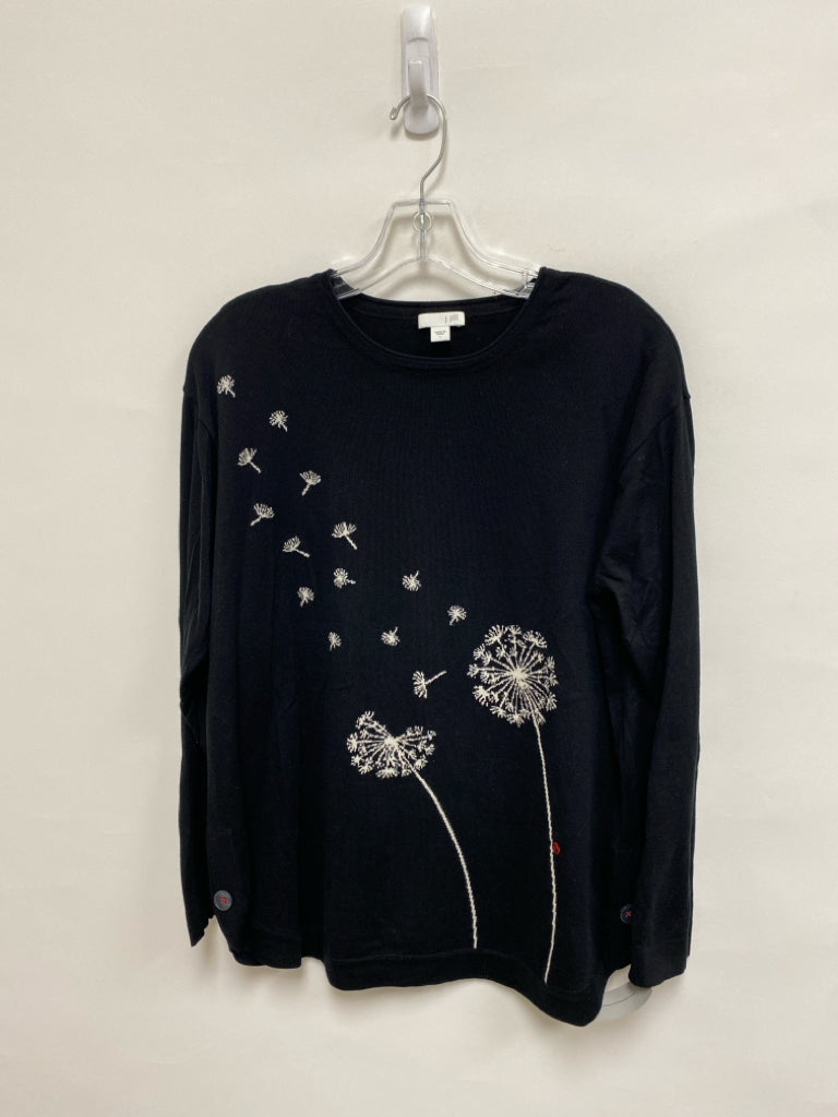 J Jill Size L Black White Floral Ladies Top