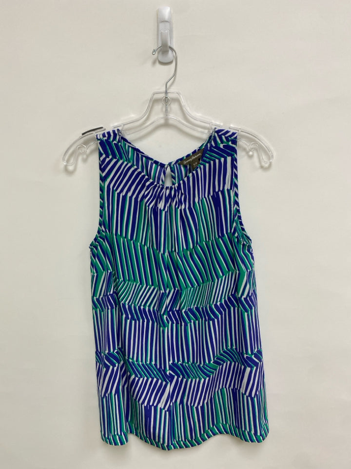 Tommy Bahama Size S Periwinkle/White Teal Green Zig Zag Sleeveless Ladies Top