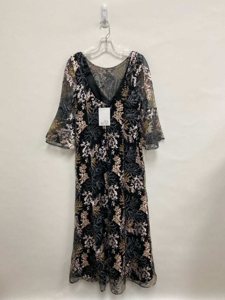 NWT BADGLEY MISCHKA Size 10 Black Pink/Tan Embroidered Maxi Ladies Formal Dress