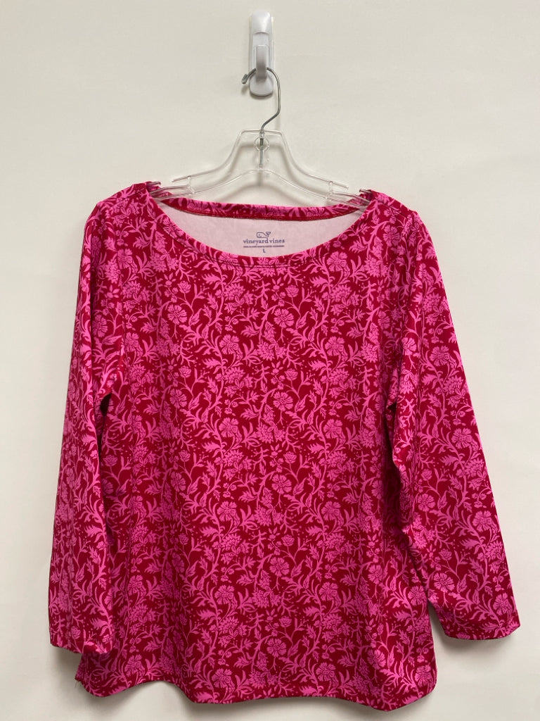 Vineyard Vines Size L Pink Red Floral Ladies Top