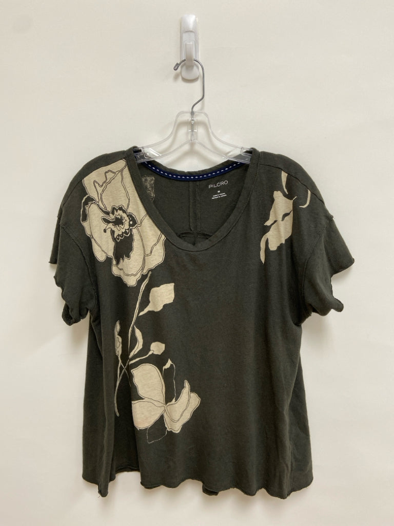 Pilcro Size M Dark Green Tan Floral Ladies Top