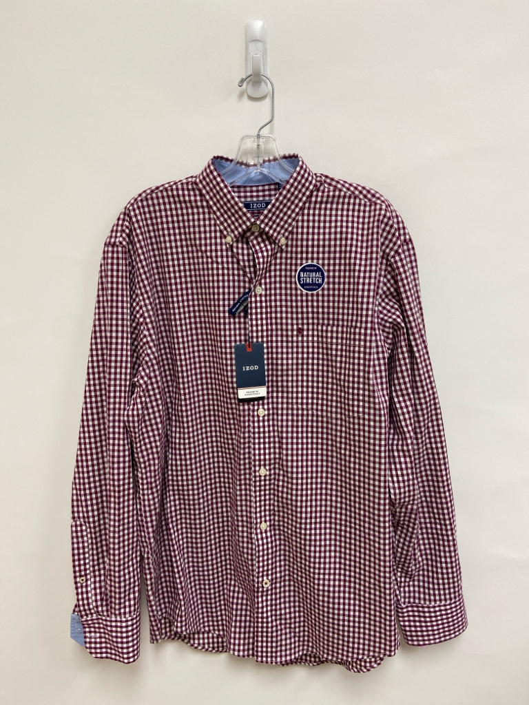 NWT Izod Size M Raspberry White Checkered Button Up Men&