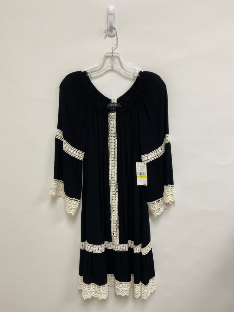 NWT Karen Kane Size M Black Cream Crinkle Bell Sleeves Ladies Dress