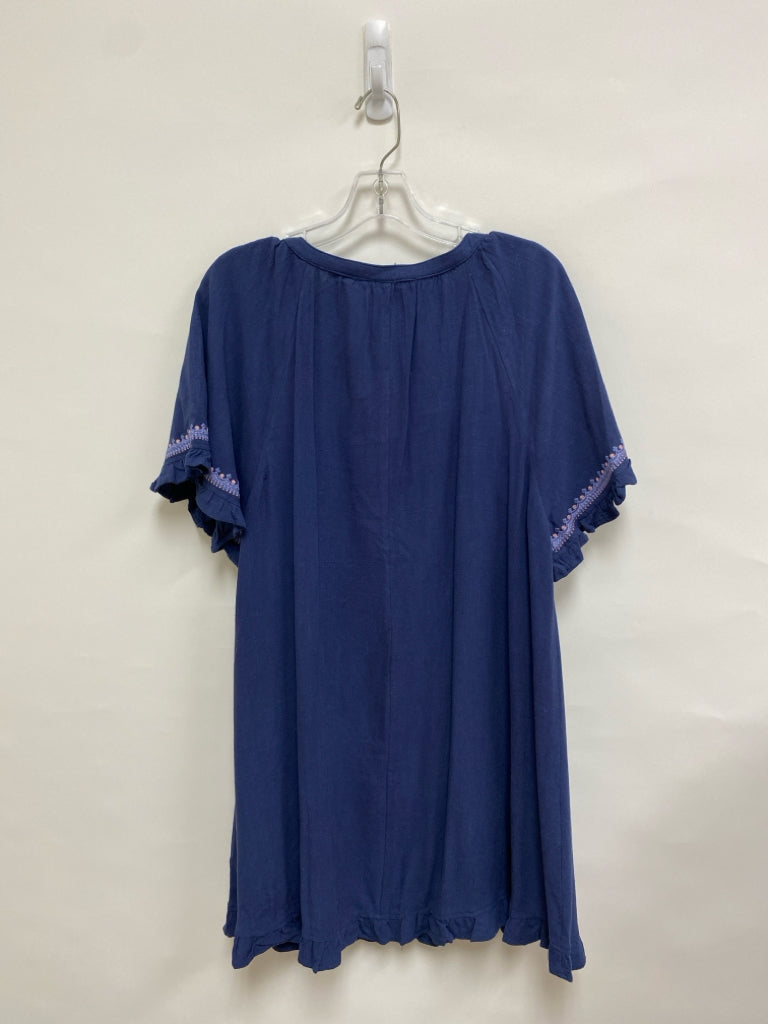 NWT Umgee Size L Navy Blue/Pink Embroidered Linen Blend Ladies Dress