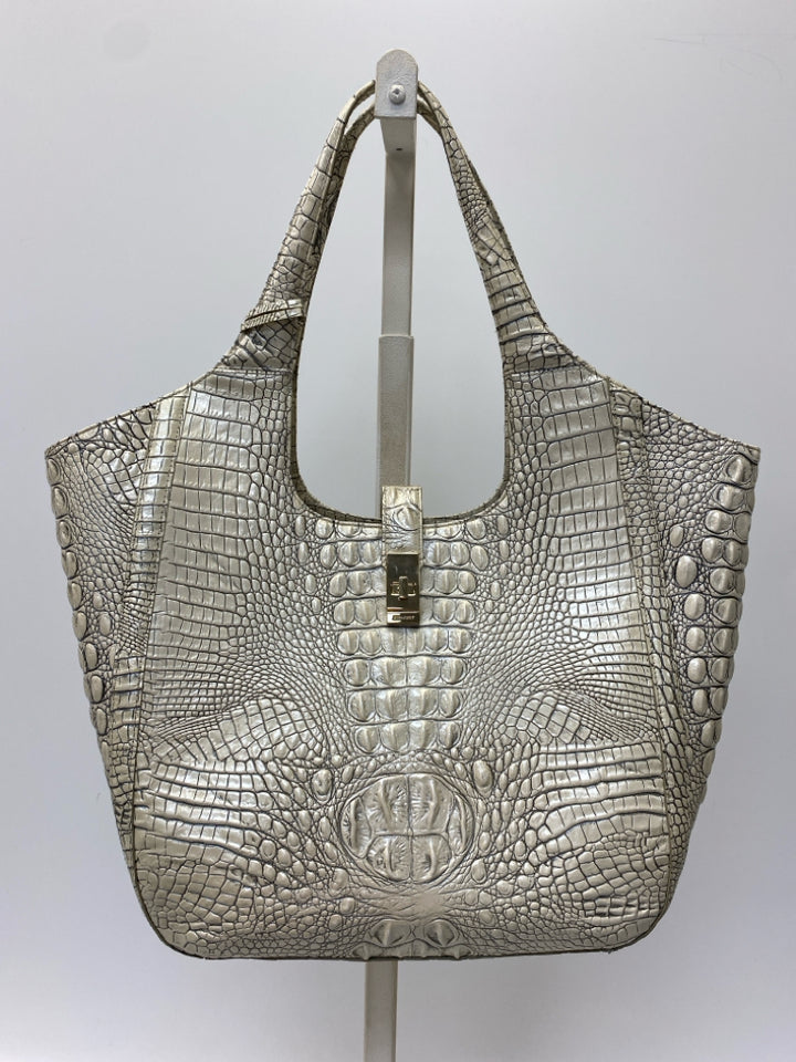Brahmin Pearl Gray Embossed Handbag