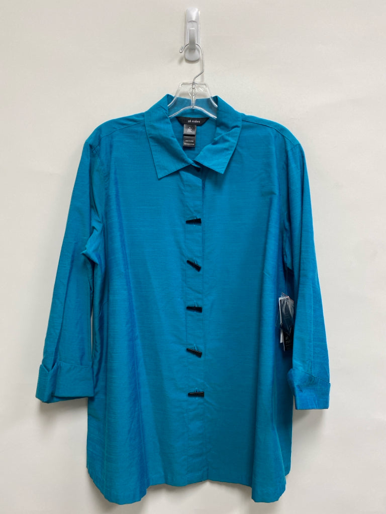 NWT Ali Miles Size L Turquoise Iridescent Button Up Ladies Top