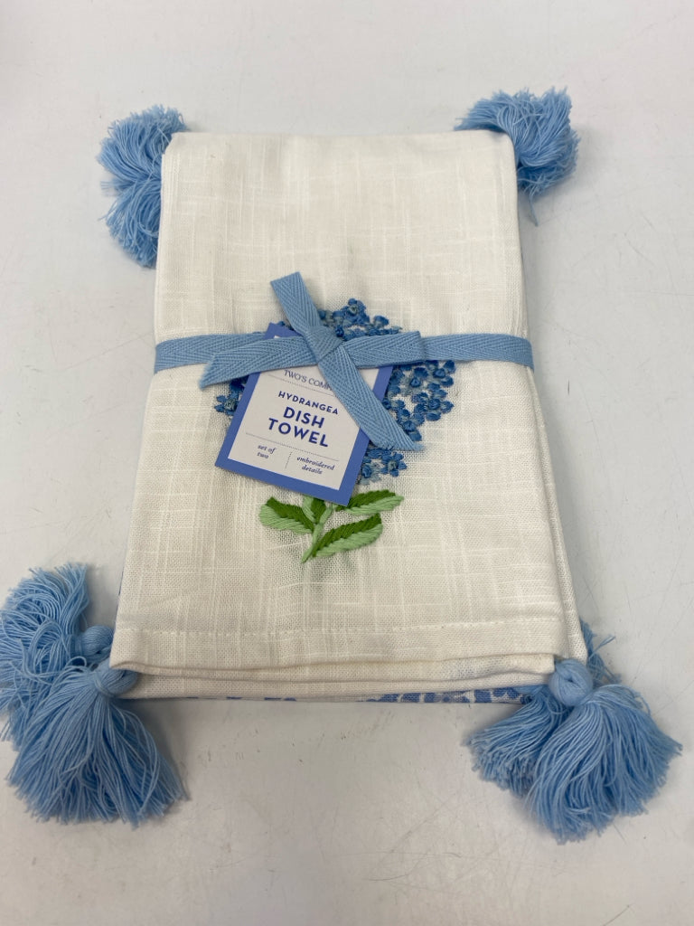 NWT White Blue Tassels Tea Towel