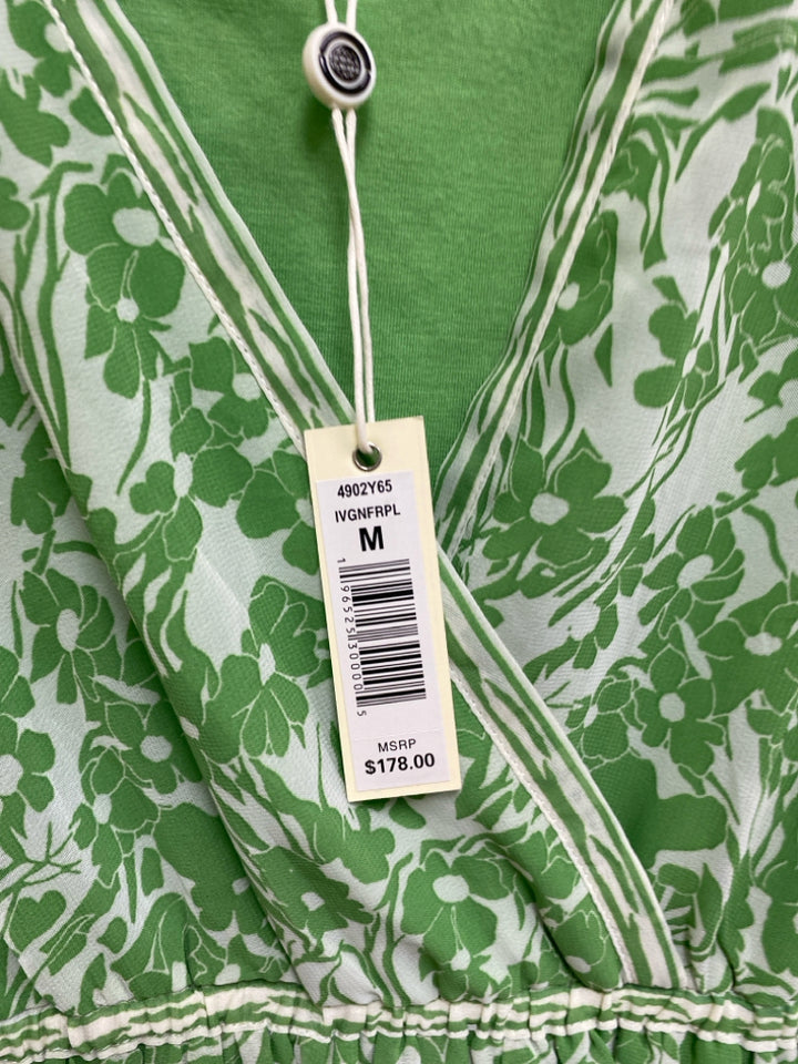 NWT Max Studio Size M Cream/Green Flowers V Neck Ladies Dress