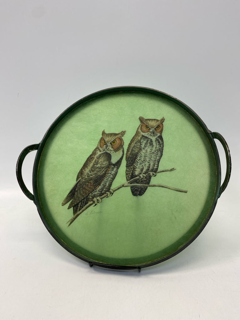 Green Owl Metal/Plastic Tray
