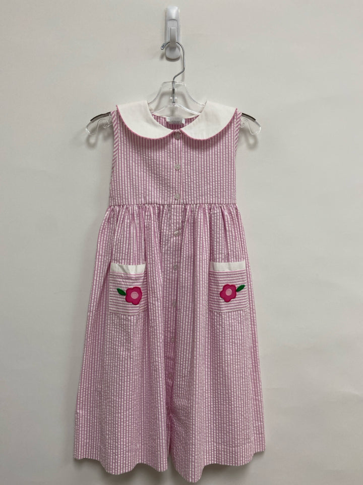 SIZE 6 White/Pink Stripes Sleeveless Seersucker Girl&