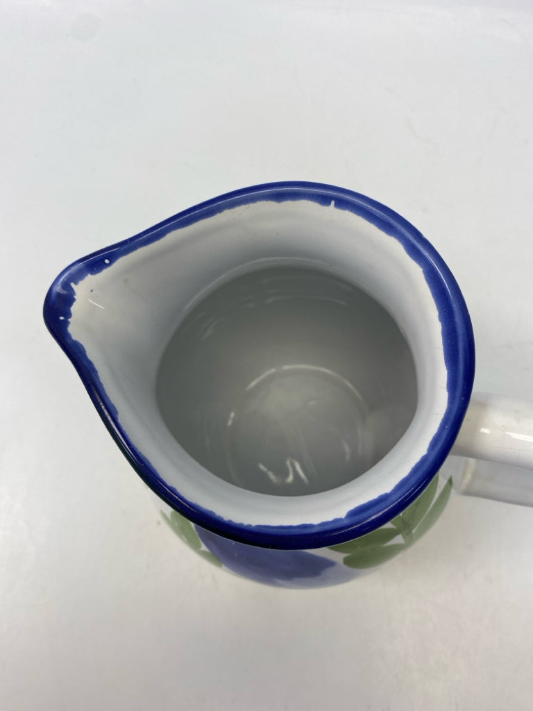 White Blue/Multi Fruit Ceramic Pitcher