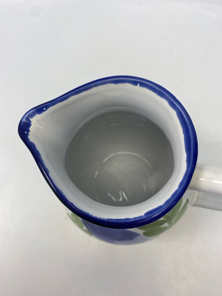White Blue/Multi Fruit Ceramic Pitcher