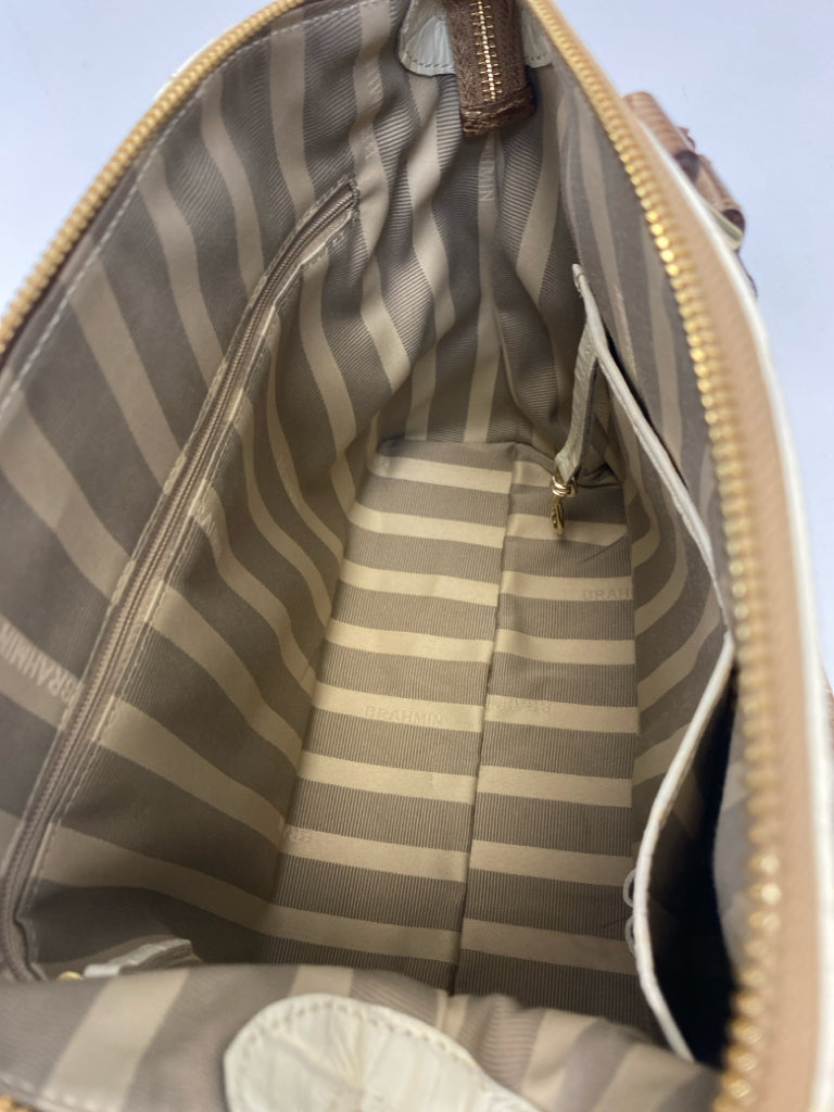 Brahmin Cream Brown Embossed Leather Handbag