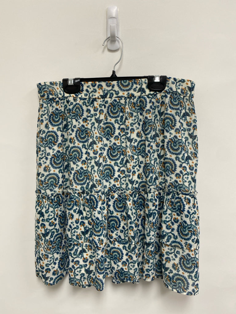 J Crew Size M Cream/Navy Blue/Orange Print Tiered Ladies Skirt