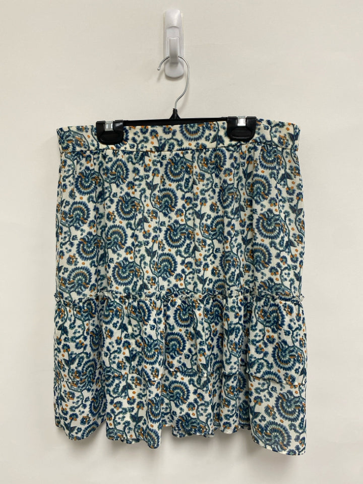 J Crew Size M Cream/Navy Blue/Orange Print Tiered Ladies Skirt