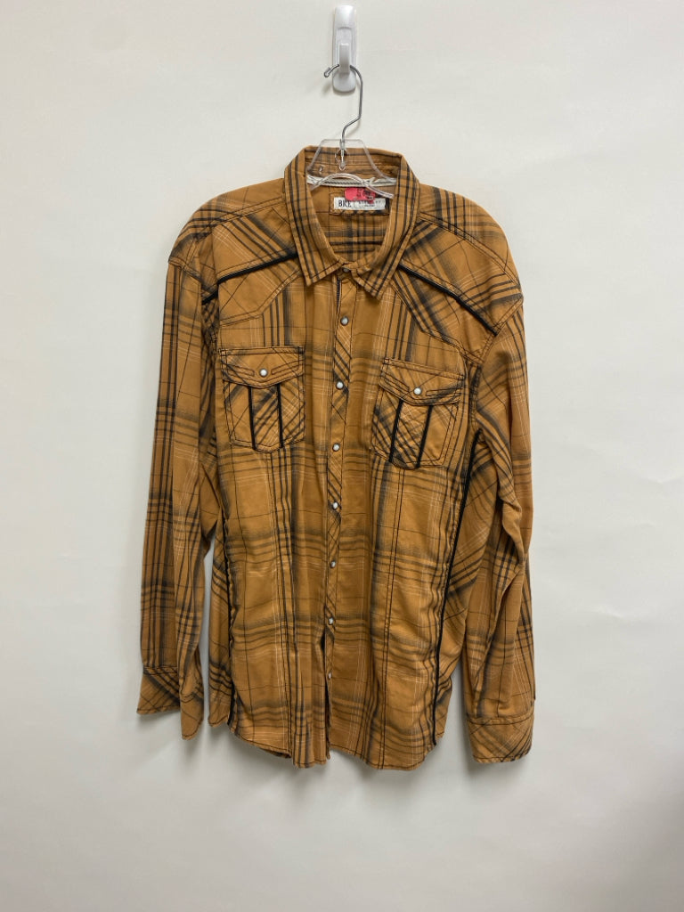 BKE Size 2X Burnt Orange Black Plaid Button Down Men&