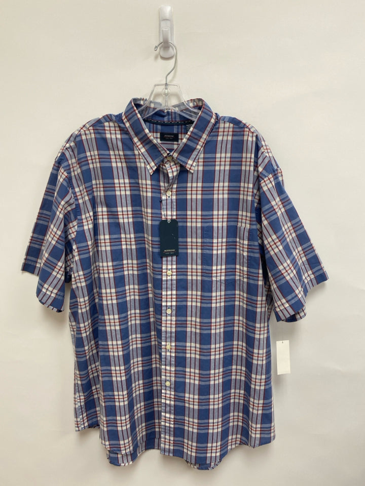 NWT Arrow Size XXL Blue White/Red Plaid Button Up Men&