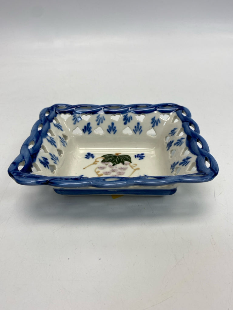 Blue/White Pink Flowers Ceramic Decorative Bowl