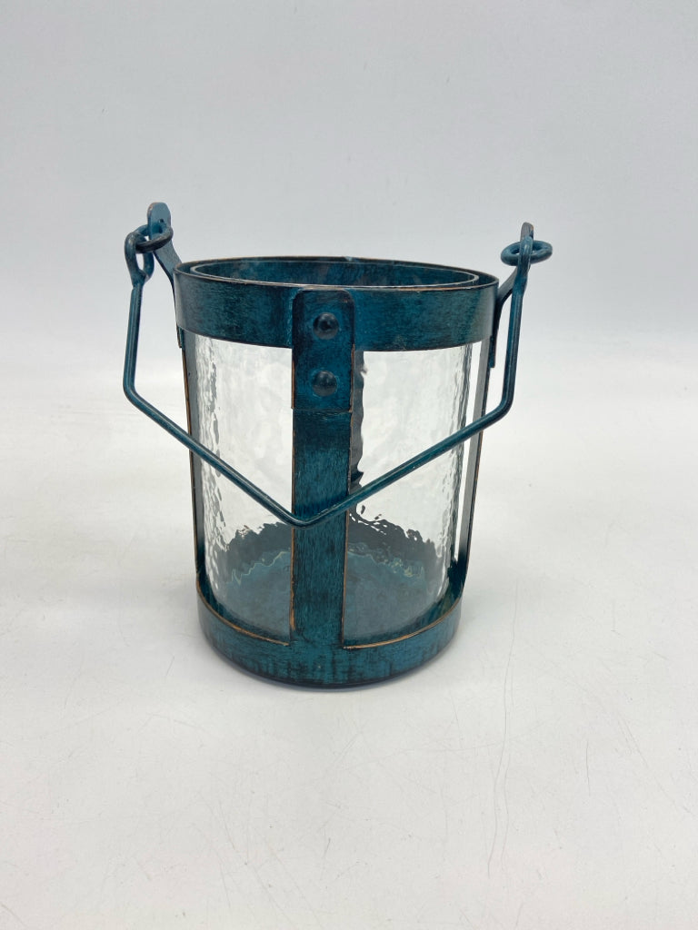 Turquoise Clear Metal/Glass Lantern