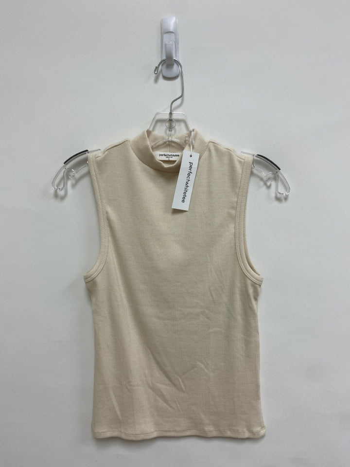 NWT perfectwhitetee Size L Cream Ribbed Sleeveless Ladies Top